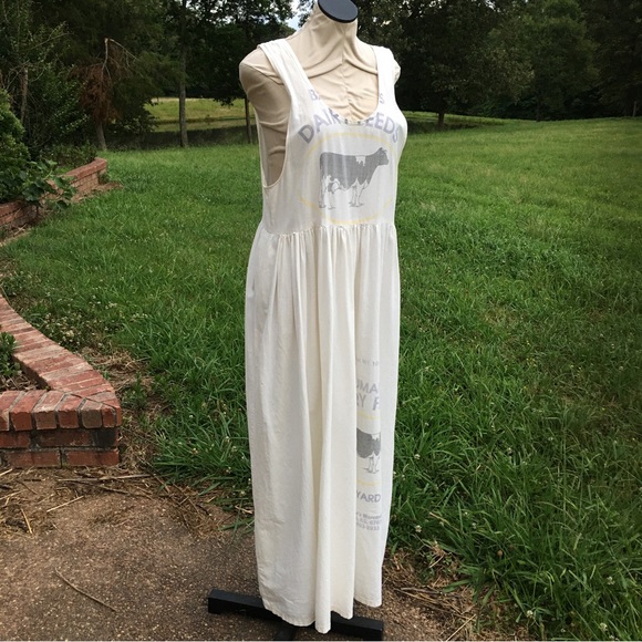 Vintage 80’s Country Farm Prairie Style Flour Sack Maxi Dress  BOHO FESTIVAL - Picture 3 of 15